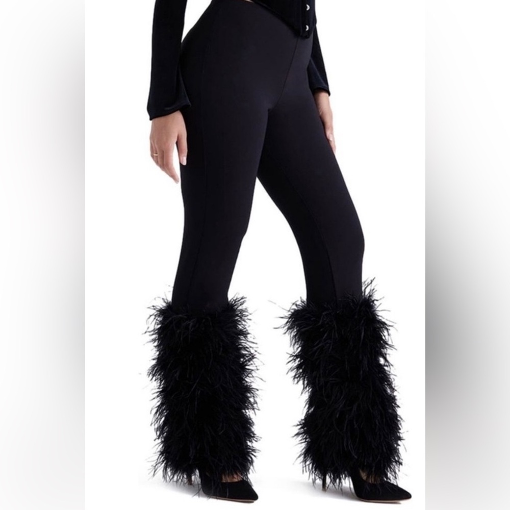 House Of CB Nicolette Feather Trim Pants Black XS